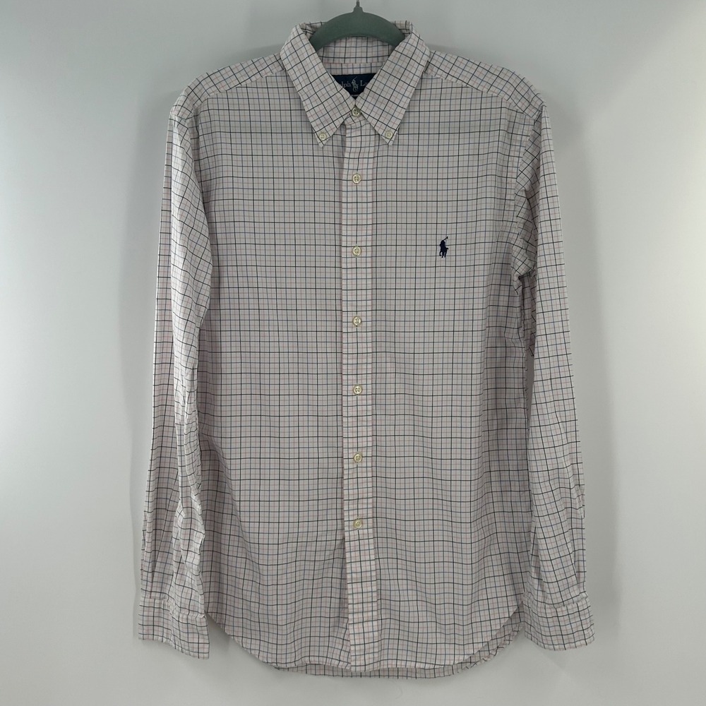 Ralph Lauren Classic Fit Tattersall Shirt Mens 15.5 Plaid Pink Blue Check Cotton
